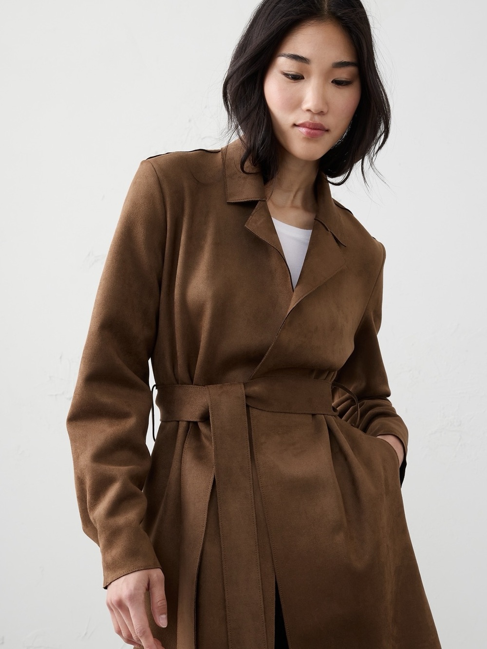 Banana Republic Chestnut Brown Suede-Look Belted Trench Coat